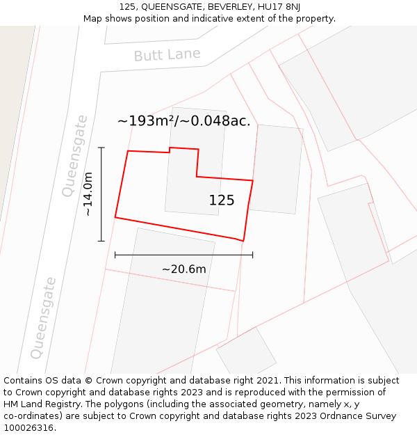 125, QUEENSGATE, BEVERLEY, HU17 8NJ: Plot and title map