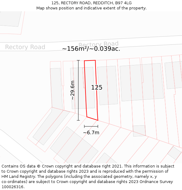 125, RECTORY ROAD, REDDITCH, B97 4LG: Plot and title map