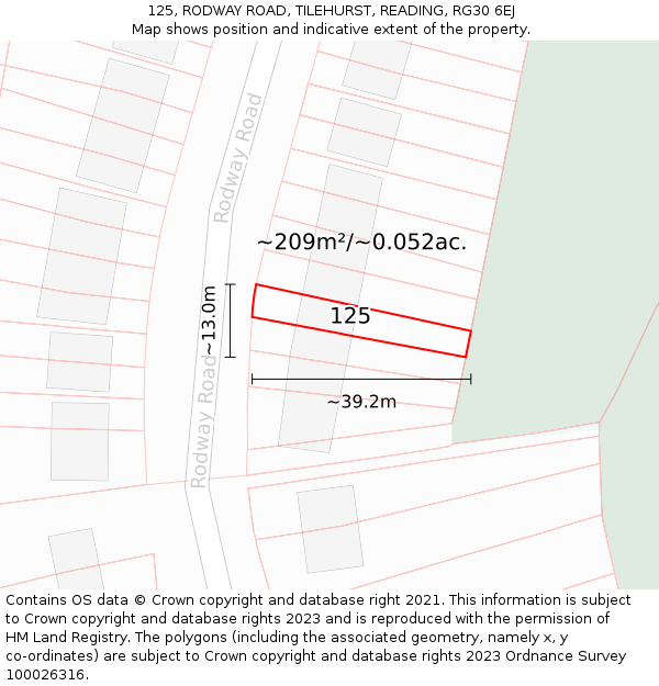125, RODWAY ROAD, TILEHURST, READING, RG30 6EJ: Plot and title map