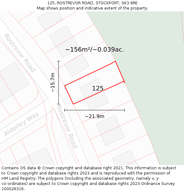 125, ROSTREVOR ROAD, STOCKPORT, SK3 8RE: Plot and title map