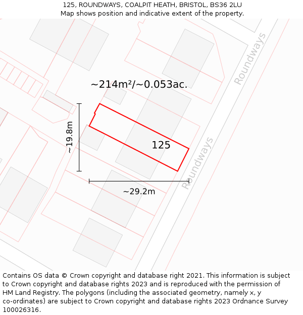 125, ROUNDWAYS, COALPIT HEATH, BRISTOL, BS36 2LU: Plot and title map