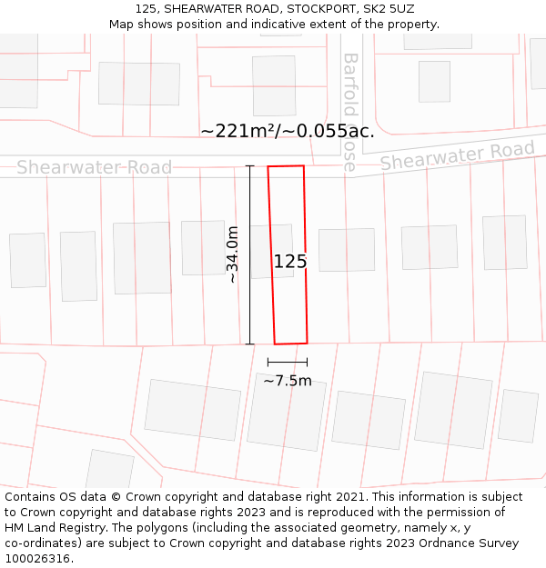 125, SHEARWATER ROAD, STOCKPORT, SK2 5UZ: Plot and title map