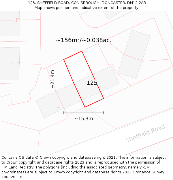 125, SHEFFIELD ROAD, CONISBROUGH, DONCASTER, DN12 2AR: Plot and title map