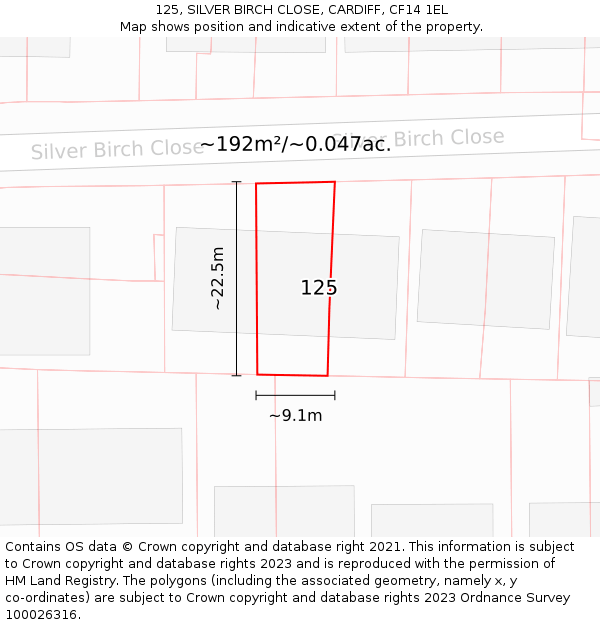 125, SILVER BIRCH CLOSE, CARDIFF, CF14 1EL: Plot and title map