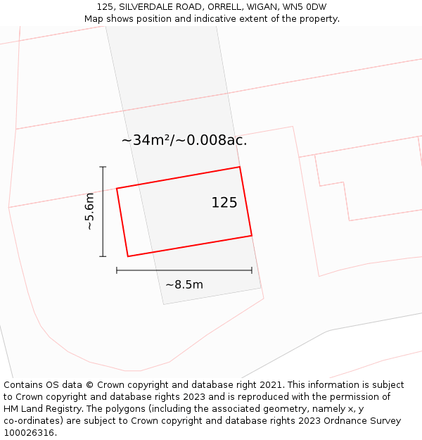 125, SILVERDALE ROAD, ORRELL, WIGAN, WN5 0DW: Plot and title map