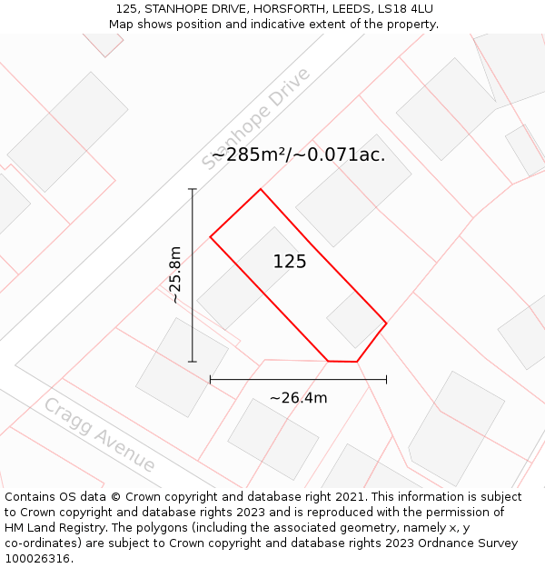 125, STANHOPE DRIVE, HORSFORTH, LEEDS, LS18 4LU: Plot and title map