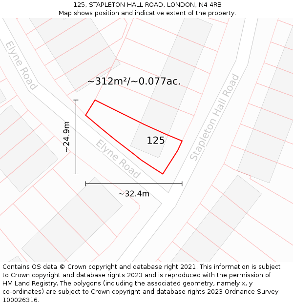 125, STAPLETON HALL ROAD, LONDON, N4 4RB: Plot and title map