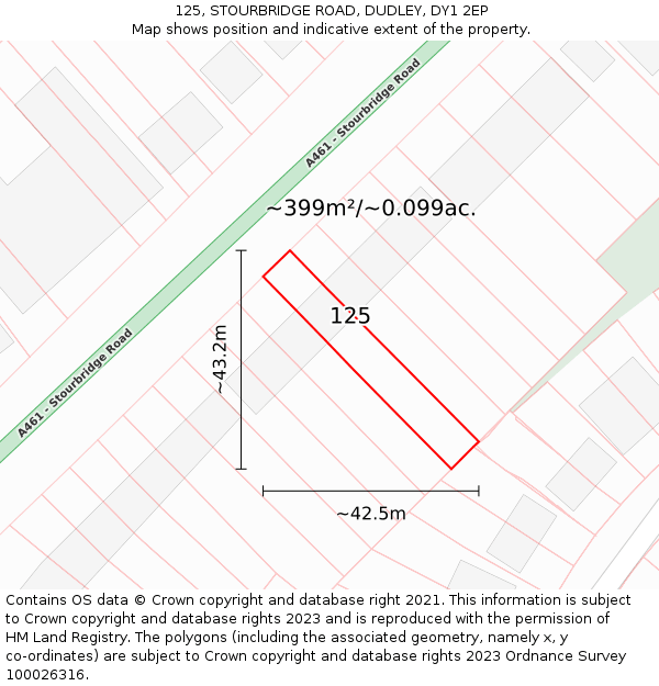 125, STOURBRIDGE ROAD, DUDLEY, DY1 2EP: Plot and title map