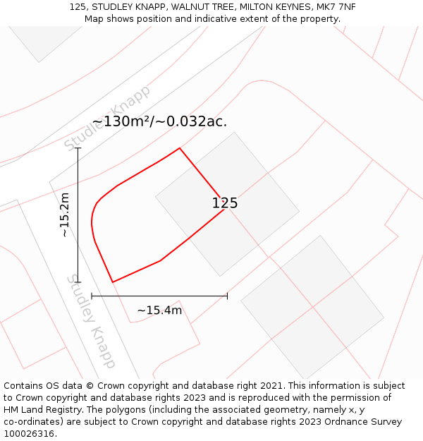 125, STUDLEY KNAPP, WALNUT TREE, MILTON KEYNES, MK7 7NF: Plot and title map