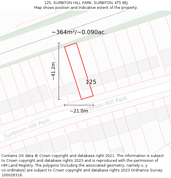 125, SURBITON HILL PARK, SURBITON, KT5 8EJ: Plot and title map