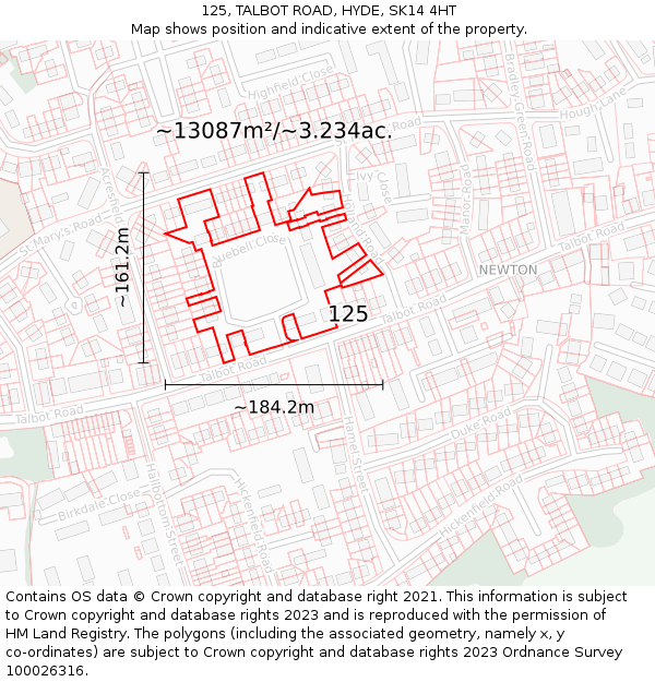 125, TALBOT ROAD, HYDE, SK14 4HT: Plot and title map