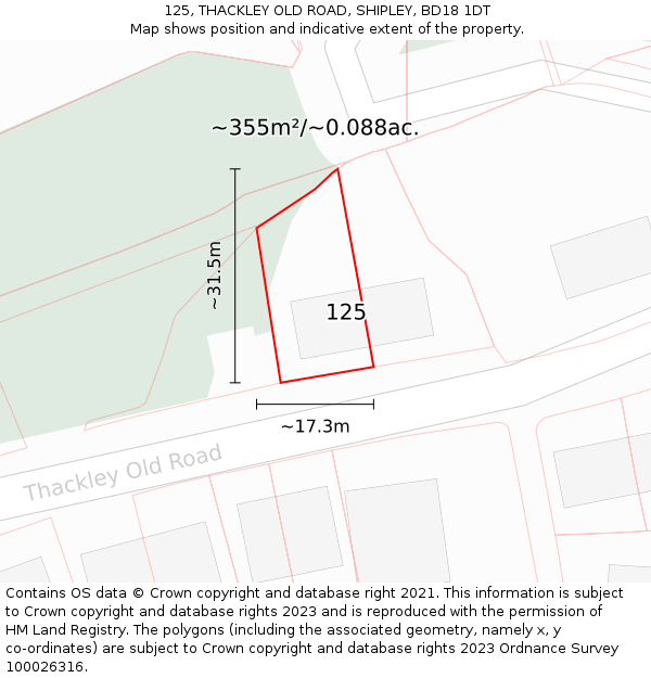 125, THACKLEY OLD ROAD, SHIPLEY, BD18 1DT: Plot and title map