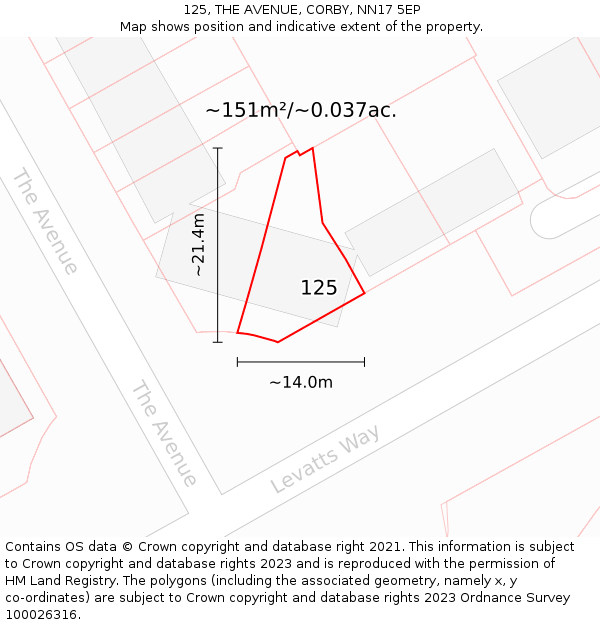 125, THE AVENUE, CORBY, NN17 5EP: Plot and title map
