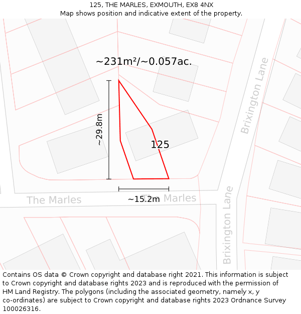 125, THE MARLES, EXMOUTH, EX8 4NX: Plot and title map
