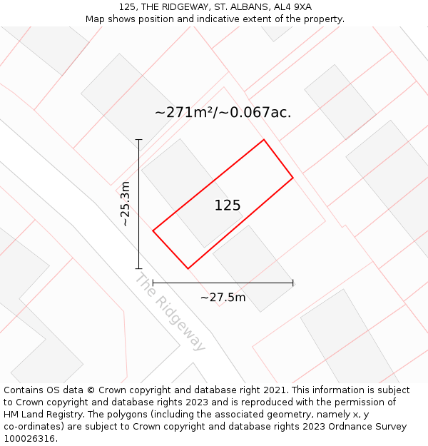 125, THE RIDGEWAY, ST. ALBANS, AL4 9XA: Plot and title map