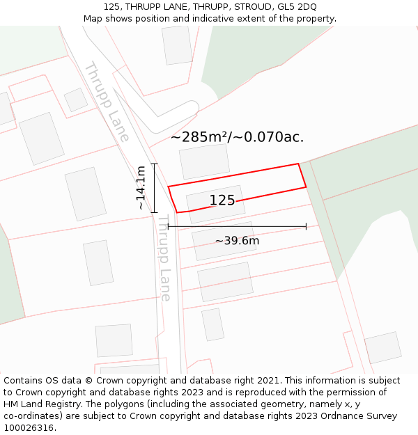 125, THRUPP LANE, THRUPP, STROUD, GL5 2DQ: Plot and title map