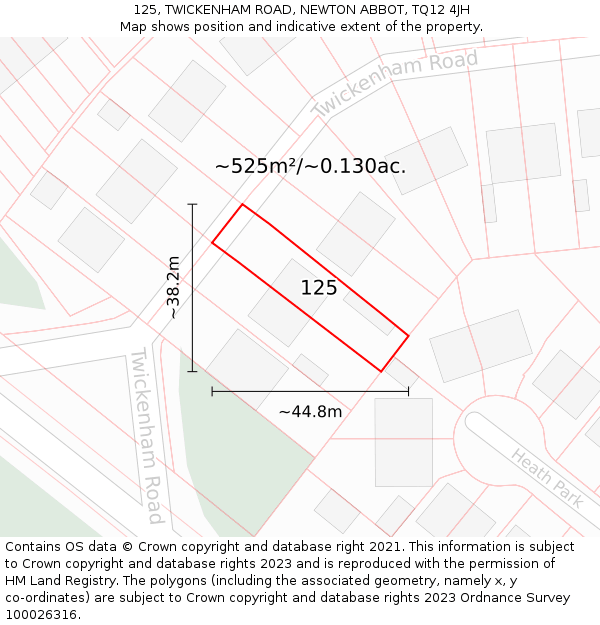125, TWICKENHAM ROAD, NEWTON ABBOT, TQ12 4JH: Plot and title map