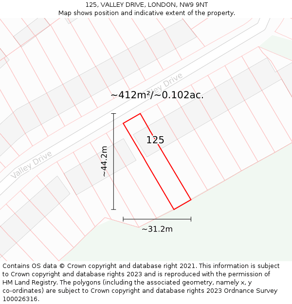 125, VALLEY DRIVE, LONDON, NW9 9NT: Plot and title map