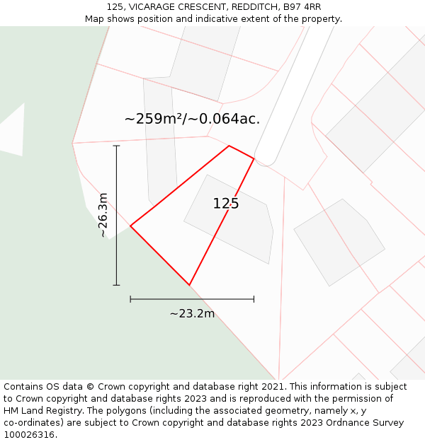 125, VICARAGE CRESCENT, REDDITCH, B97 4RR: Plot and title map