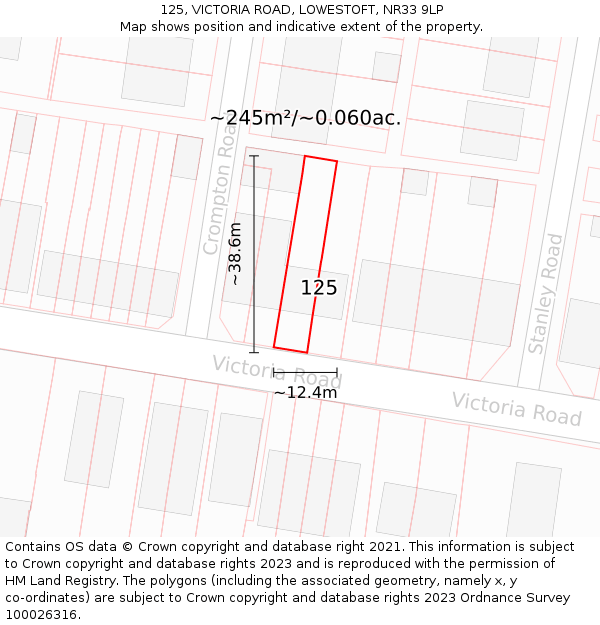 125, VICTORIA ROAD, LOWESTOFT, NR33 9LP: Plot and title map
