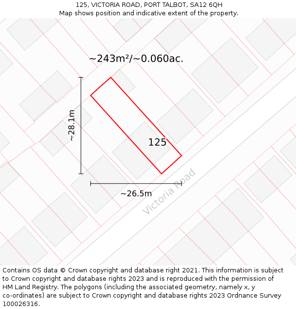 125, VICTORIA ROAD, PORT TALBOT, SA12 6QH: Plot and title map