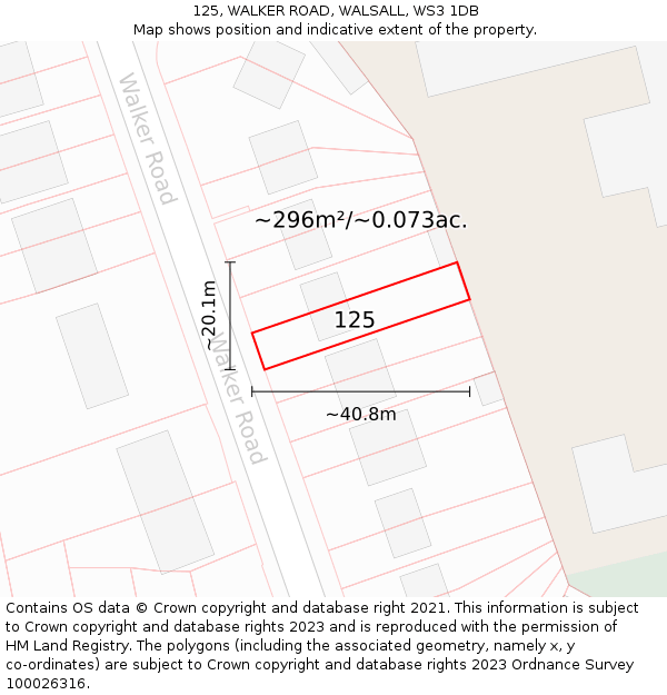 125, WALKER ROAD, WALSALL, WS3 1DB: Plot and title map