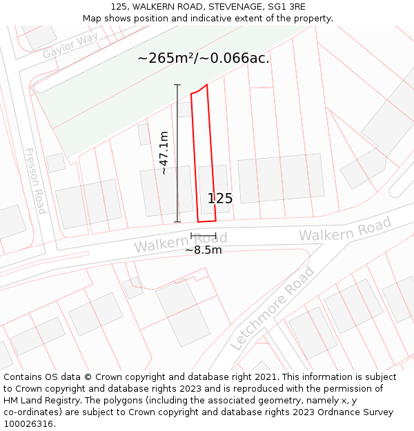 125, WALKERN ROAD, STEVENAGE, SG1 3RE: Plot and title map