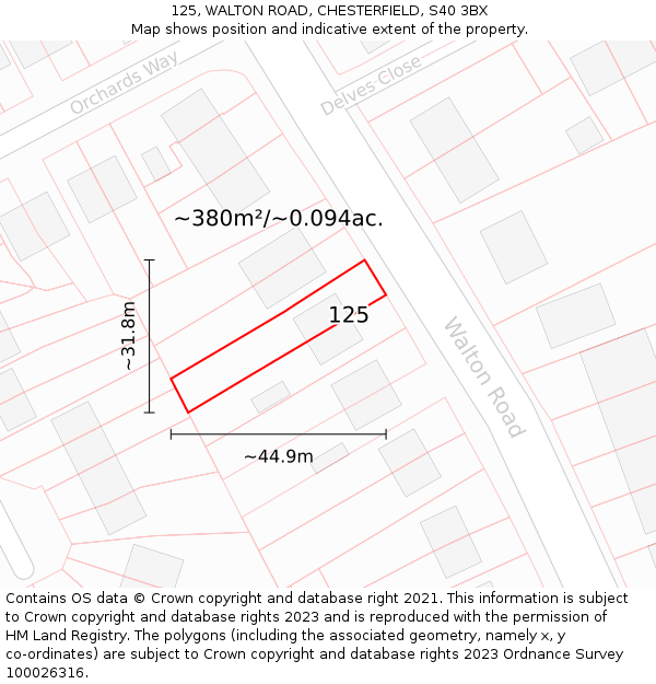 125, WALTON ROAD, CHESTERFIELD, S40 3BX: Plot and title map