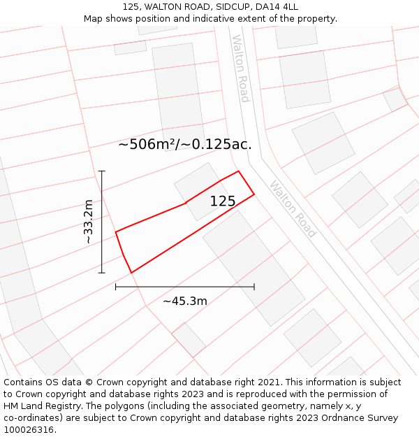 125, WALTON ROAD, SIDCUP, DA14 4LL: Plot and title map