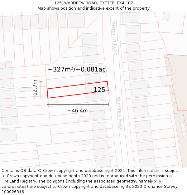 125, WARDREW ROAD, EXETER, EX4 1EZ: Plot and title map