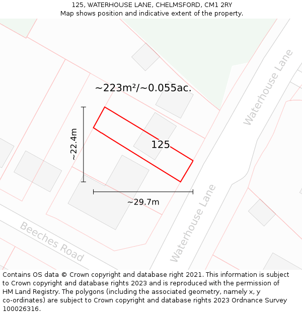 125, WATERHOUSE LANE, CHELMSFORD, CM1 2RY: Plot and title map