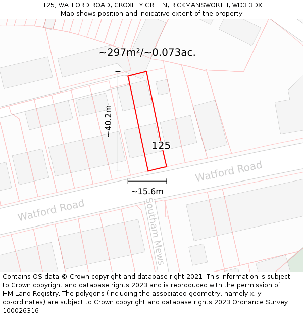125, WATFORD ROAD, CROXLEY GREEN, RICKMANSWORTH, WD3 3DX: Plot and title map