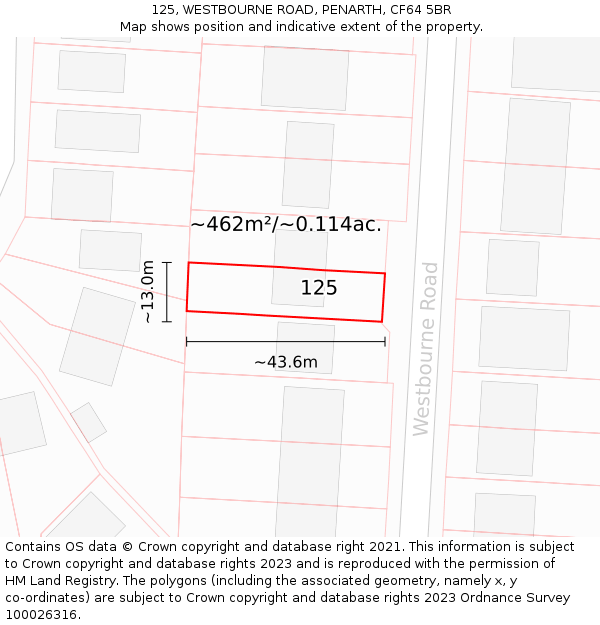 125, WESTBOURNE ROAD, PENARTH, CF64 5BR: Plot and title map