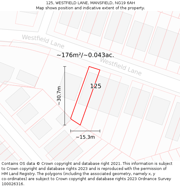 125, WESTFIELD LANE, MANSFIELD, NG19 6AH: Plot and title map