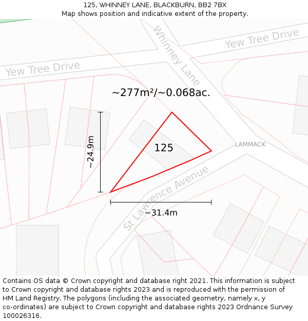 125, WHINNEY LANE, BLACKBURN, BB2 7BX: Plot and title map