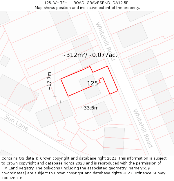 125, WHITEHILL ROAD, GRAVESEND, DA12 5PL: Plot and title map