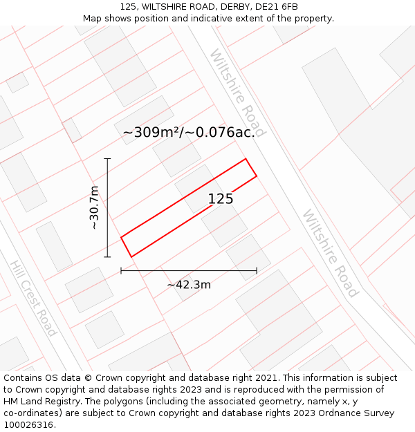 125, WILTSHIRE ROAD, DERBY, DE21 6FB: Plot and title map