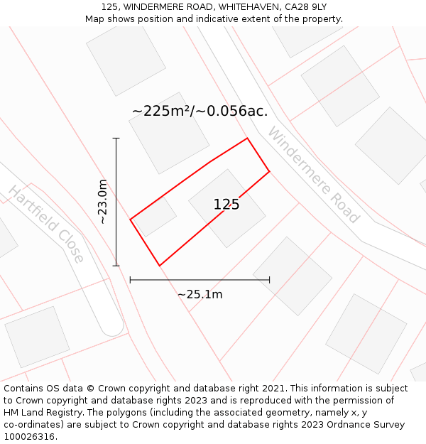 125, WINDERMERE ROAD, WHITEHAVEN, CA28 9LY: Plot and title map