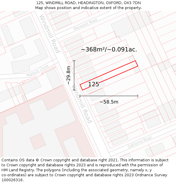 125, WINDMILL ROAD, HEADINGTON, OXFORD, OX3 7DN: Plot and title map