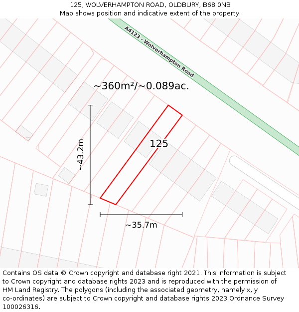 125, WOLVERHAMPTON ROAD, OLDBURY, B68 0NB: Plot and title map