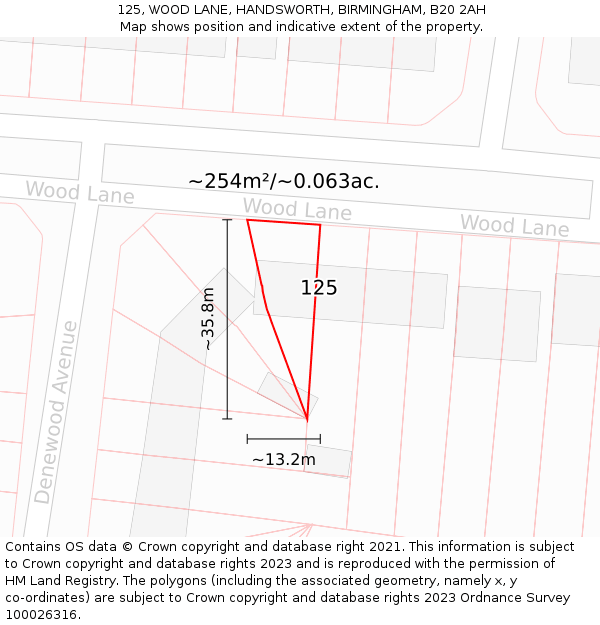125, WOOD LANE, HANDSWORTH, BIRMINGHAM, B20 2AH: Plot and title map