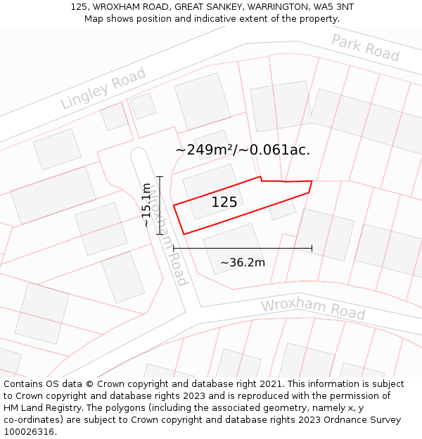 125, WROXHAM ROAD, GREAT SANKEY, WARRINGTON, WA5 3NT: Plot and title map