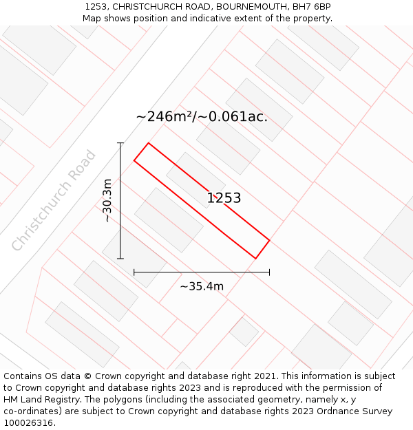 1253, CHRISTCHURCH ROAD, BOURNEMOUTH, BH7 6BP: Plot and title map