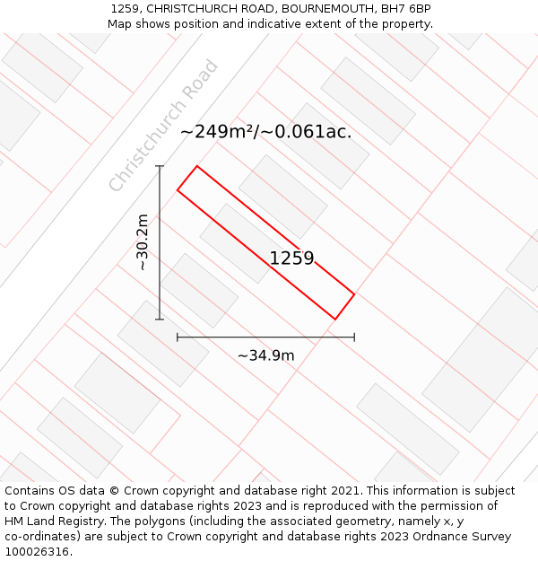 1259, CHRISTCHURCH ROAD, BOURNEMOUTH, BH7 6BP: Plot and title map