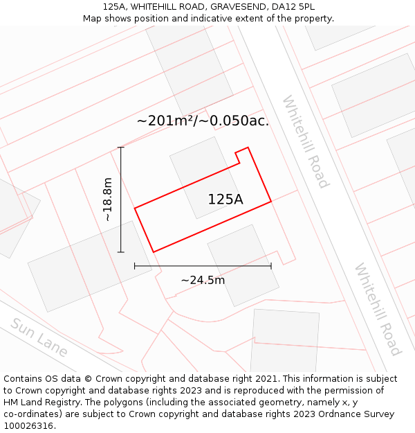 125A, WHITEHILL ROAD, GRAVESEND, DA12 5PL: Plot and title map