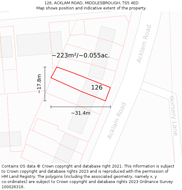 126, ACKLAM ROAD, MIDDLESBROUGH, TS5 4ED: Plot and title map