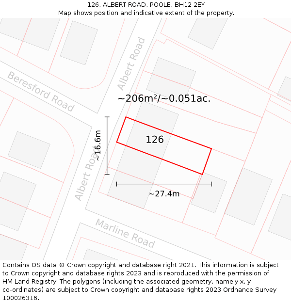 126, ALBERT ROAD, POOLE, BH12 2EY: Plot and title map