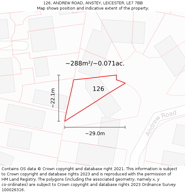 126, ANDREW ROAD, ANSTEY, LEICESTER, LE7 7BB: Plot and title map