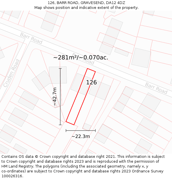 126, BARR ROAD, GRAVESEND, DA12 4DZ: Plot and title map
