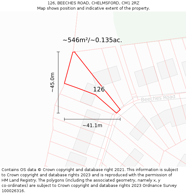 126, BEECHES ROAD, CHELMSFORD, CM1 2RZ: Plot and title map